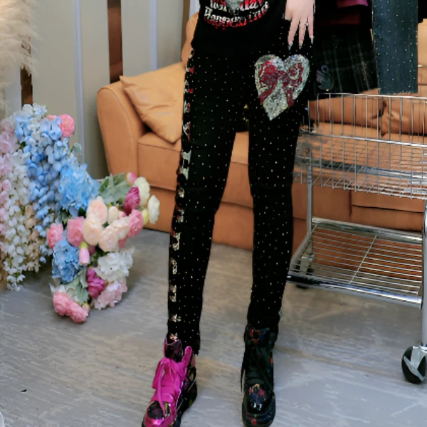 欧货重工钻大码加绒加厚牛仔裤满钻加绒牛仔时尚百搭显瘦裤子K78