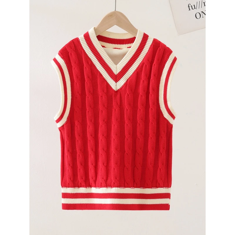 女童校服马甲加绒儿童春秋针织校服背心毛线加厚小学生舒适上衣