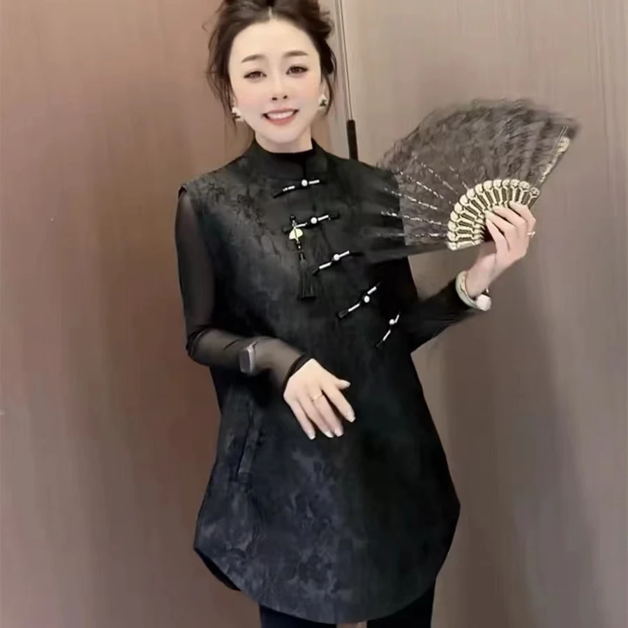 2375高级感新中式国潮盘扣马夹女中长款秋冬新款设计感旗袍马甲裙