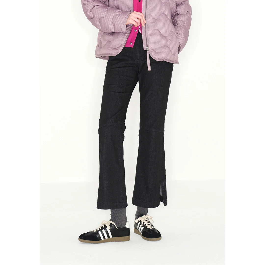 PLAIN PEOPLE复古摩登开叉喇叭裤棉质修身牛仔裤女25秋季款