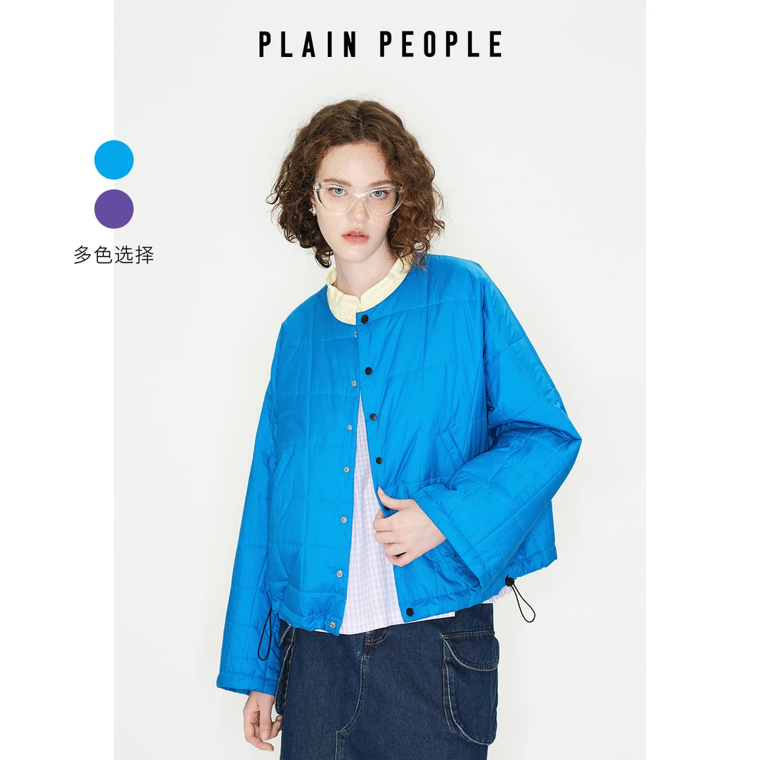 PLAIN PEOPLE轻户外复古抽绳格子夹克短外套女2025冬季新款