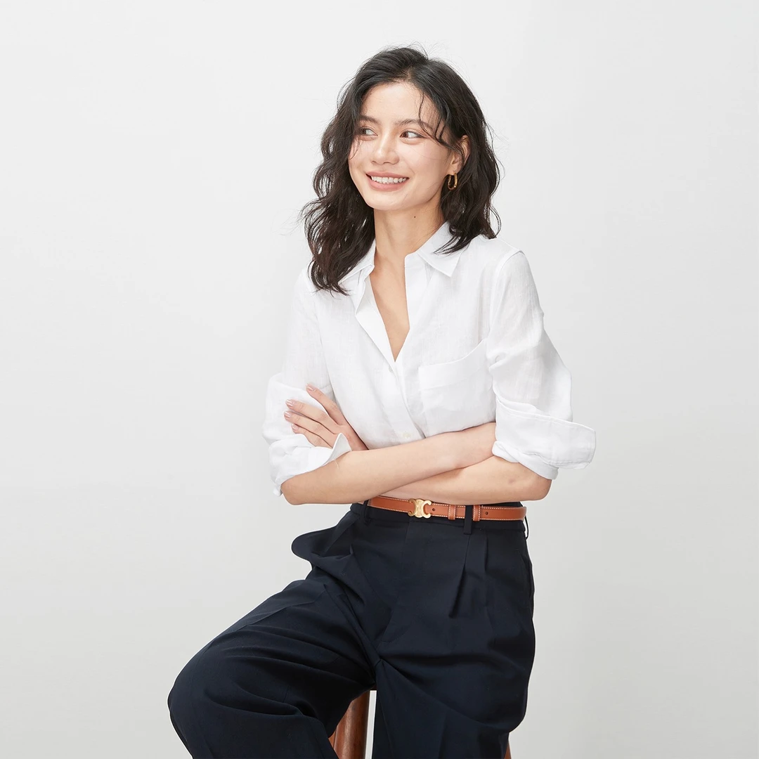 LORRAINE'S 100%亚麻基础款百搭长袖衬衫春季休闲风直筒口袋衬衣