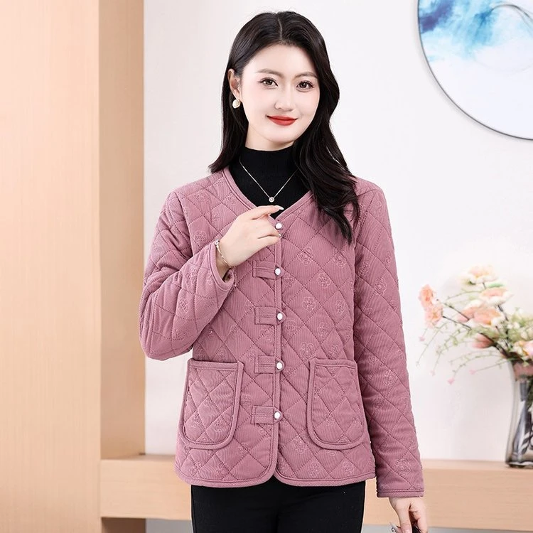 中老年加绒保暖妈妈装棉服中年女士轻薄秋冬外穿棉衣外套洋气棉袄
