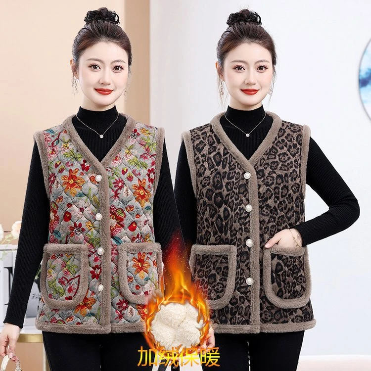 中老年加绒加厚妈妈装马甲老年人秋冬保暖马夹背心母亲外穿上衣