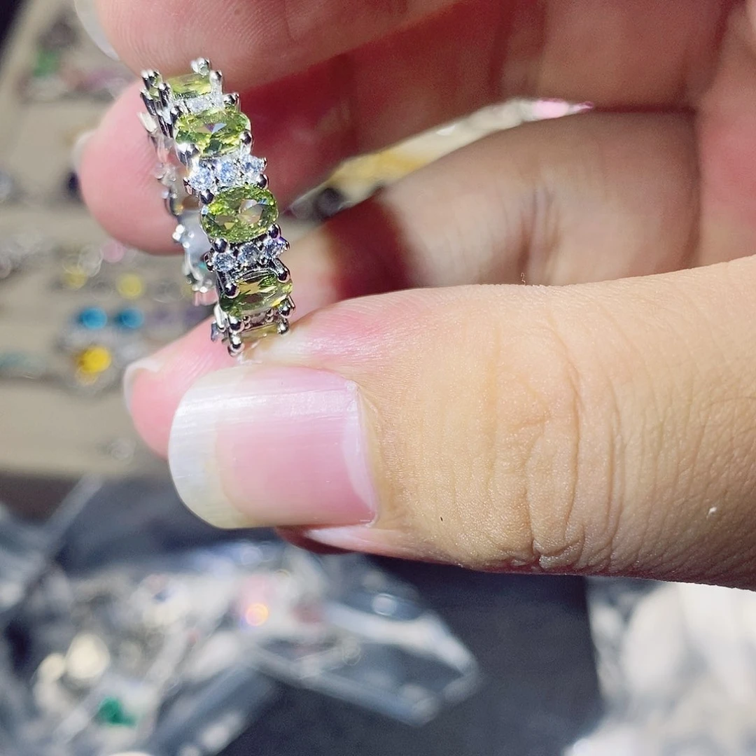 【闪购商品】绿水晶戒指银S925镶嵌
