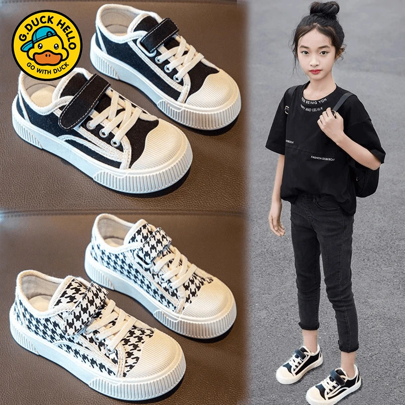 G.DUCK小黄鸭女童鞋2024春秋新款百搭帆布鞋女孩中大童运动透气鞋