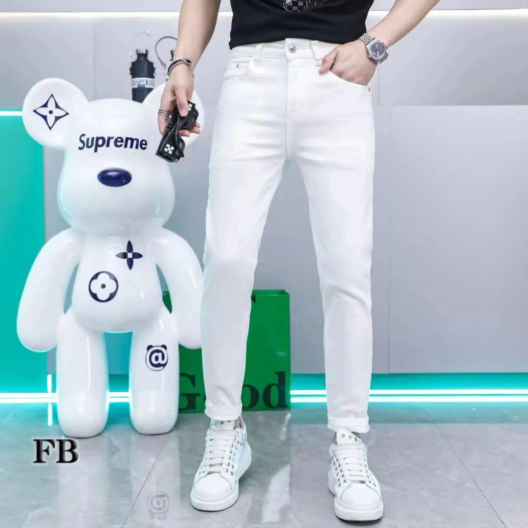 2025新款男士潮流时尚高弹修身小脚黑白九分裤简单牛仔裤百搭款