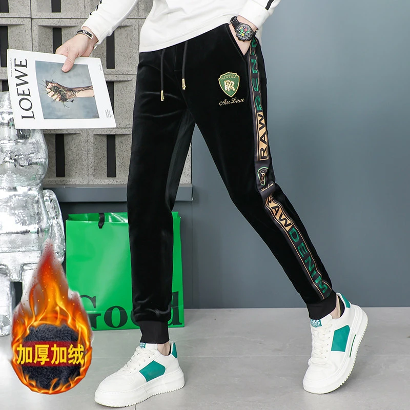 2025冬季新款男士时尚潮流刺绣灯芯绒加厚加绒潮流百搭休闲裤