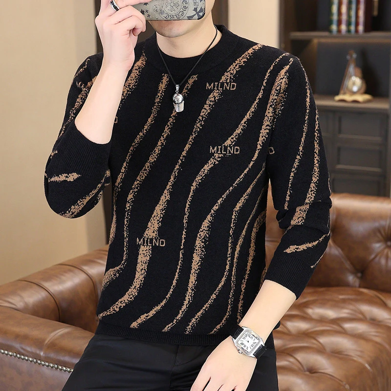 不起球男士冬季新款加厚短绒高品质圆领欧货针织衫毛衣打底衫上衣