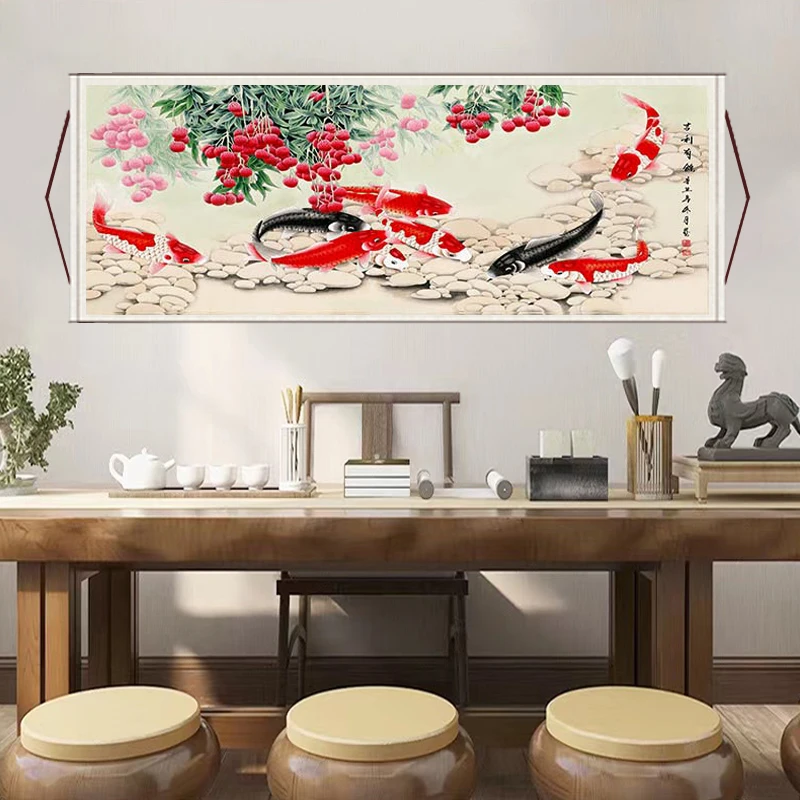 《吉利有余》大气新中式背景墙横幅挂画国风艺术山水靠山图装饰画P8