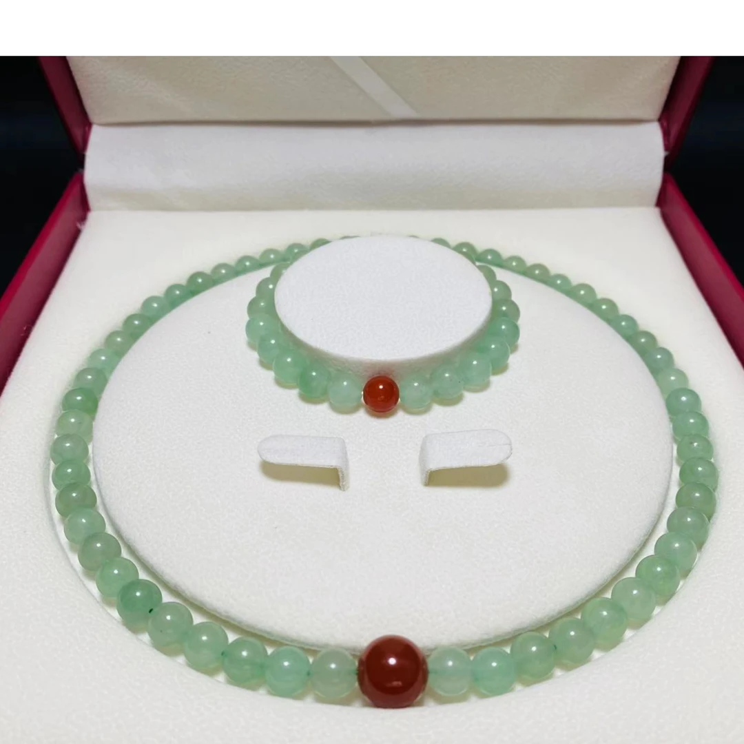 【精品独龙玉】天然玉石独龙玉浅色冰透圆珠项链