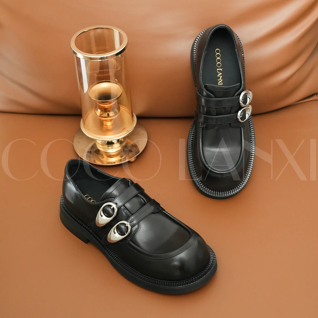 【EVENING BREEZE】气质百搭真皮简约乐福鞋女时尚高跟厚底23L330