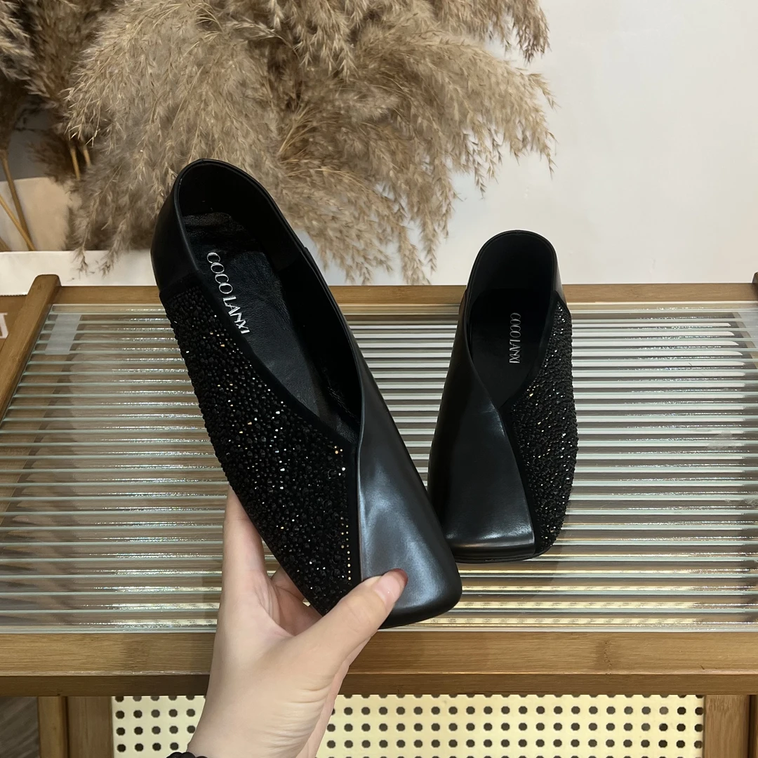 【EVENINGBREEZE】气质优雅真皮软底浅口低跟女士小单鞋24DX309LX