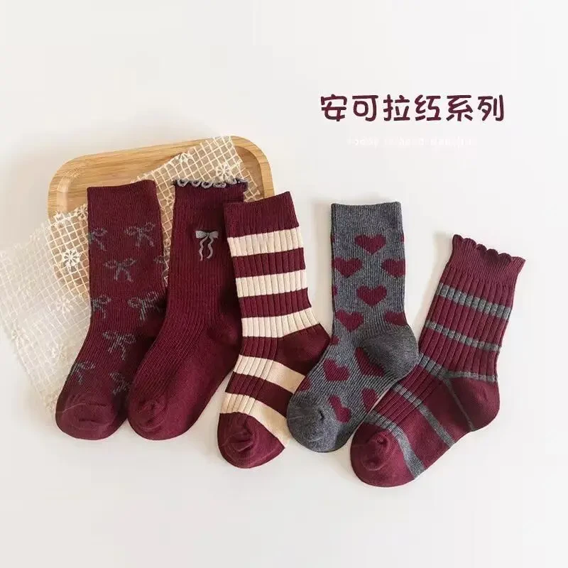 秋冬韩系甜美女童花边中筒袜棉质女孩宝宝堆堆袜儿童