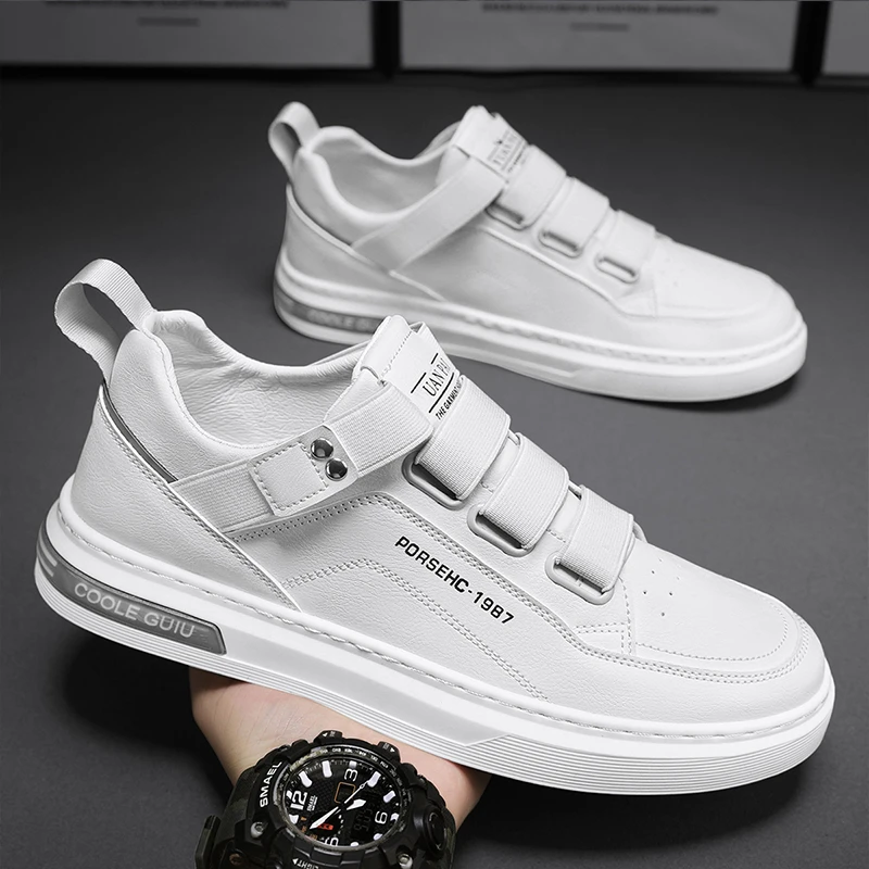 男鞋夏季一脚蹬运动休闲透气小白鞋男生鞋子百搭皮面板鞋男款潮鞋