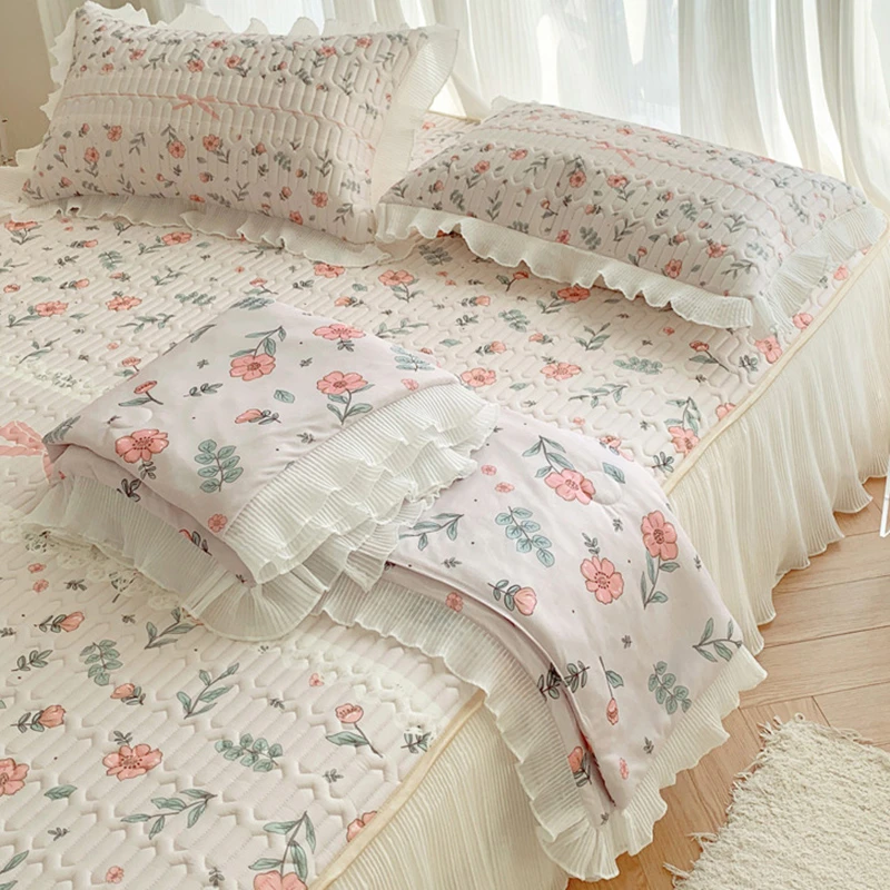 凉感丝乳胶凉席床裙款三件套可机洗夏季空调被乳胶席夏凉被四件套