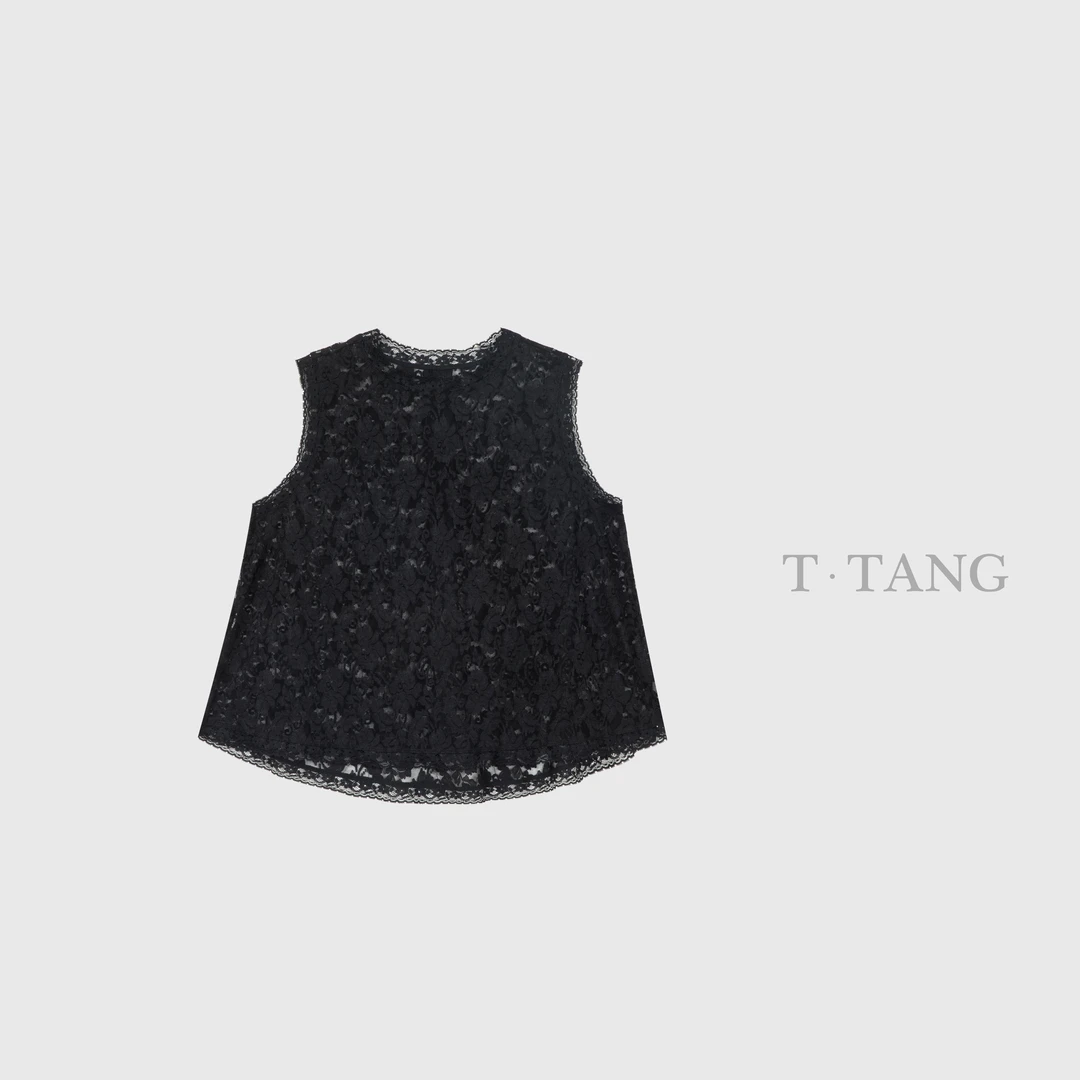 春夏款立体镂空高档蕾丝采用睫毛花边拼缝时尚无袖上衣【6276】mj