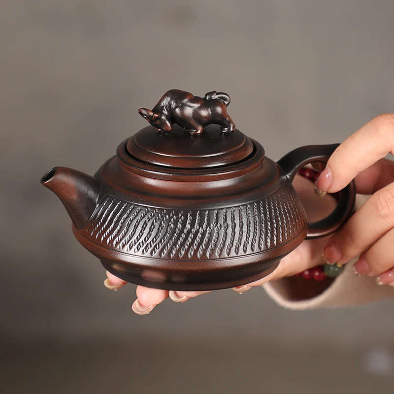 全手工跳刀牛转乾坤石瓢壶云南紫陶茶壶大容量泡茶器家用泡茶专用