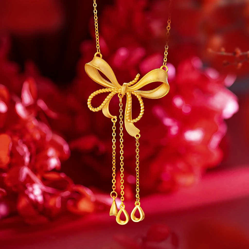 钛钢项链 不掉色流苏吊坠超仙蝴蝶结项链女ins时尚网红设计锁骨链