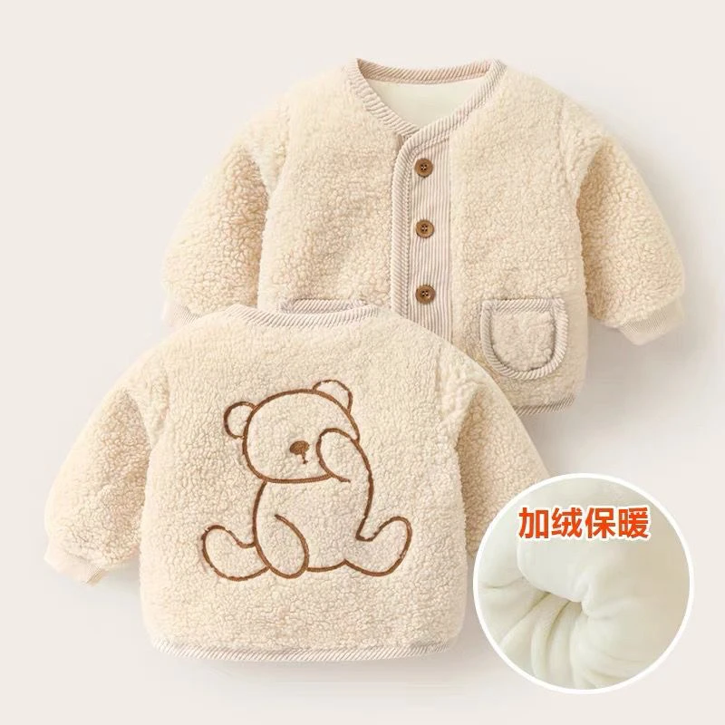 婴儿毛毛加绒外套新款冬装男女童加厚棉袄棉服宝宝休闲保暖上衣潮