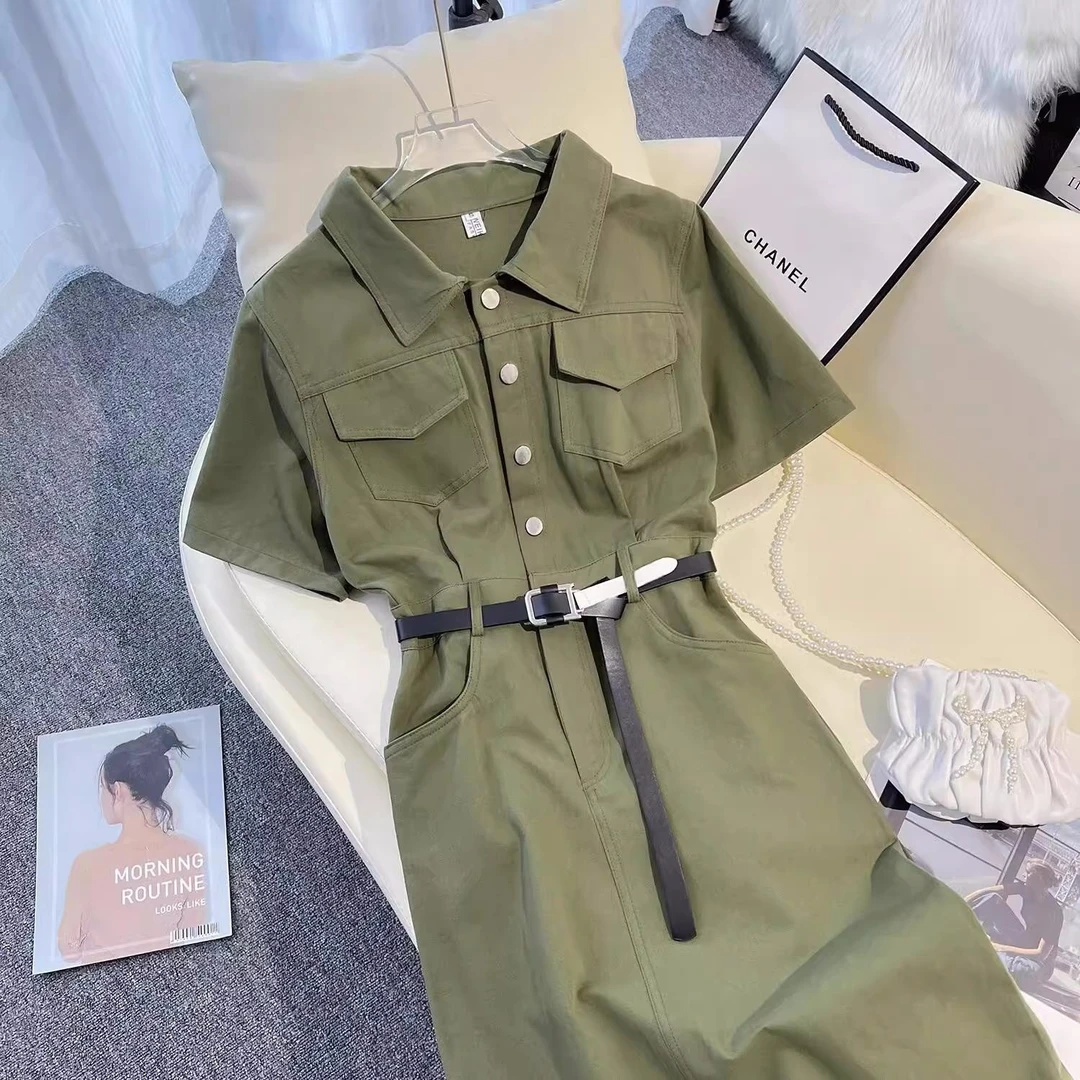 气质冷淡风牛仔裙2023夏季新款收腰时尚独特polo领御姐连衣裙女