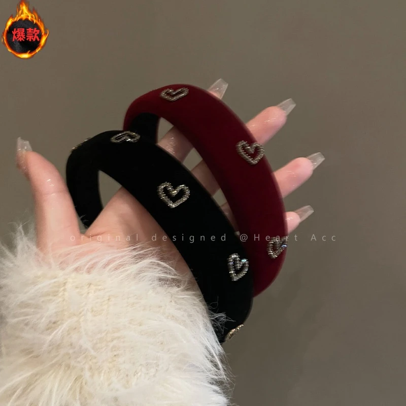 妍媛双色~宽边丝绒爱心发箍女2023年网红新款秋冬发秋日网红爆款
