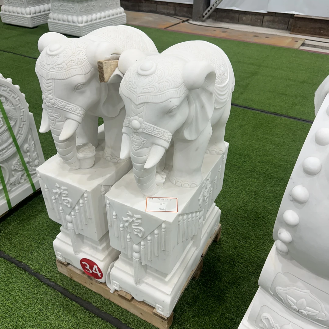 石雕汉白玉泰式富贵大象一对门墩抱鼓石石鼓家用石象别墅门口摆件