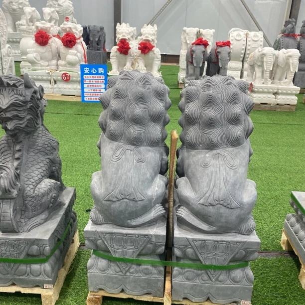 石雕狮子一对公母看门招财门前家用石狮子天然青石石材