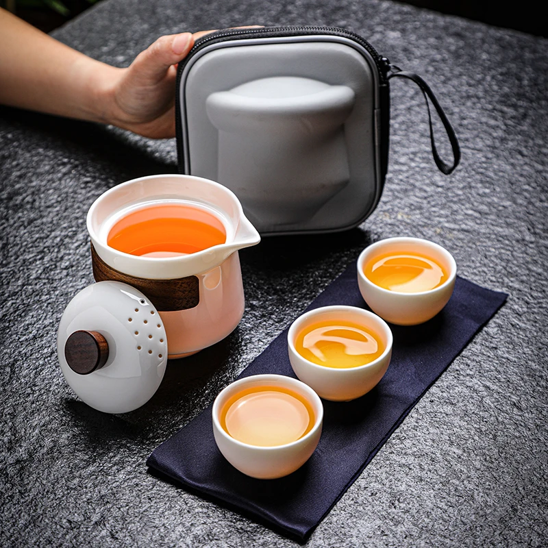 羊脂玉快客杯旅行茶具套装旅游户外随身泡茶壶便携式旅行套装茶具