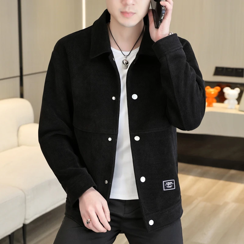 高品质休闲外套男士秋冬季加棉加厚韩版修身翻领夹克潮流帅气男装