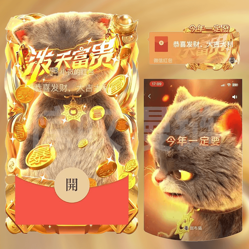 2024新款泼天富贵斑布猫红包封面动态音乐爆款定制设计服务序列号