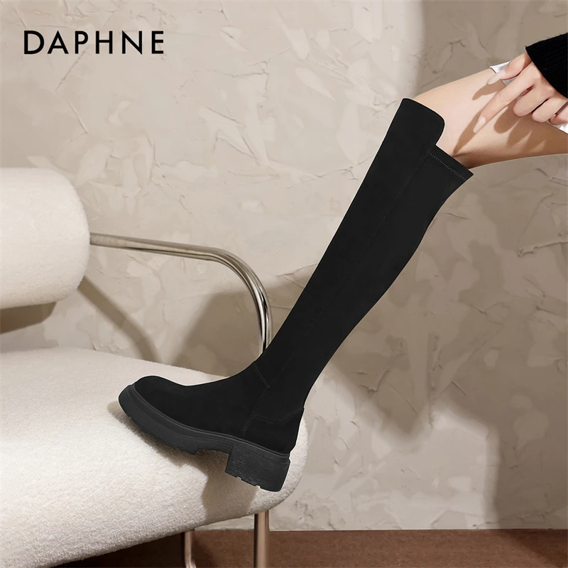 达芙妮品牌正品25秋冬弹力高靴百搭厚底小个子增高过膝长筒瘦瘦靴
