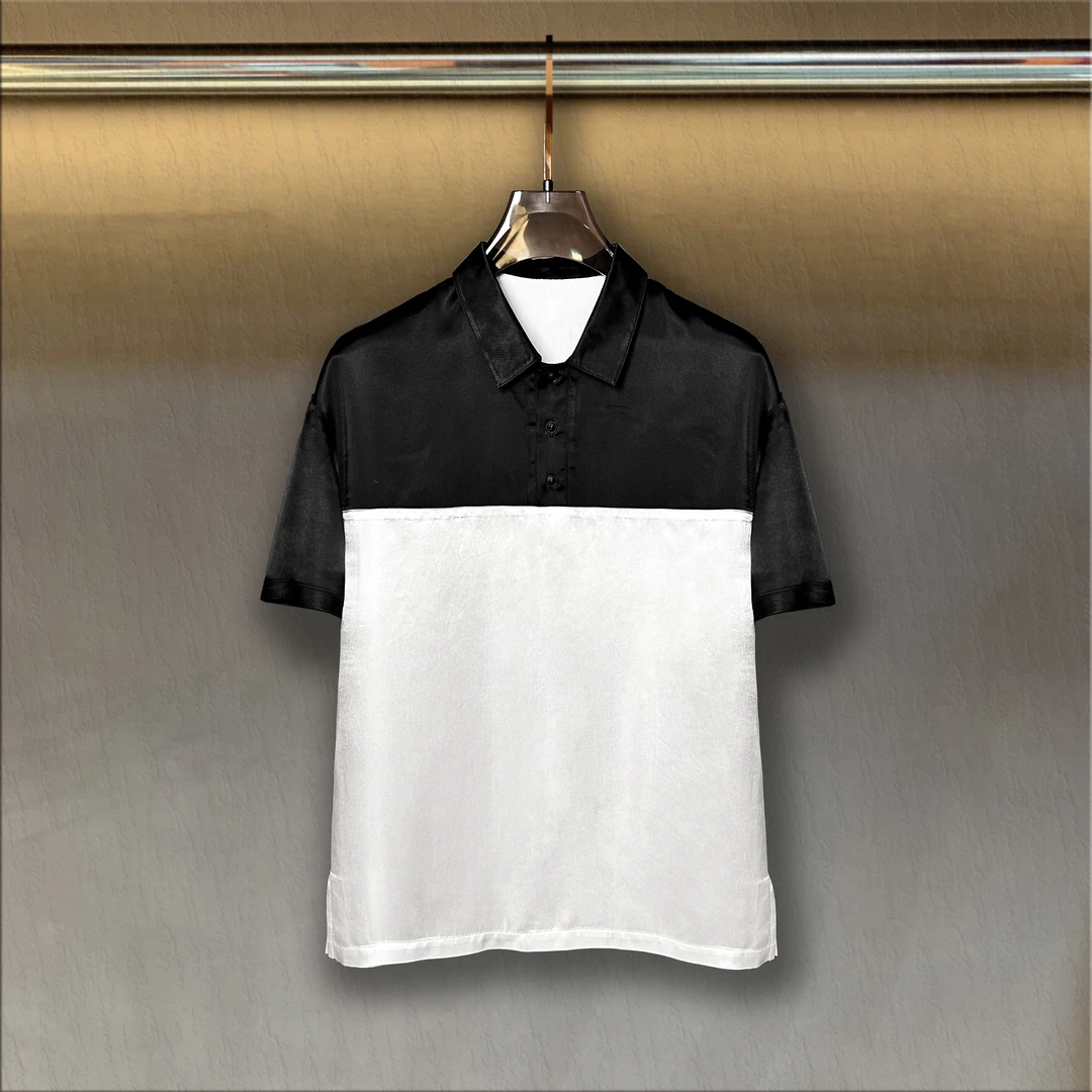 【凯】POLO熊猫色 100%醋酸  新中式扣夏季男士潮流薄款短袖宽松FL