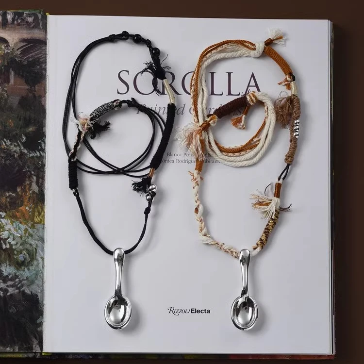 铜布艺项链 手工编绳勺子吊坠项链女秋冬小众设计网红长款毛衣链