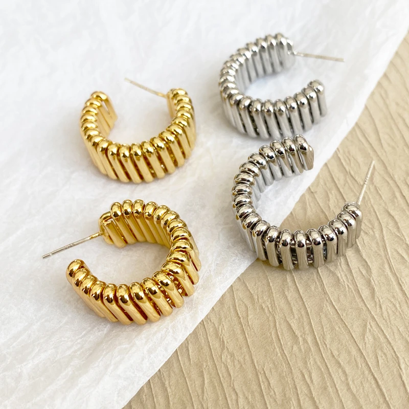 铜合金耳饰 1153金属扭曲空间线条弹簧耳环小众时尚气质耳饰DE254