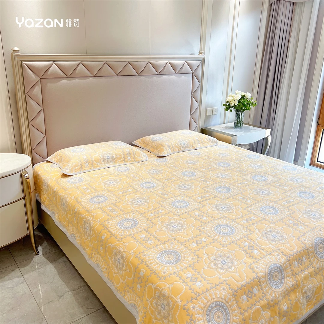 雅赞200*240cm纱布软席四季床单1.5米床双面提花纯棉加厚不跑床