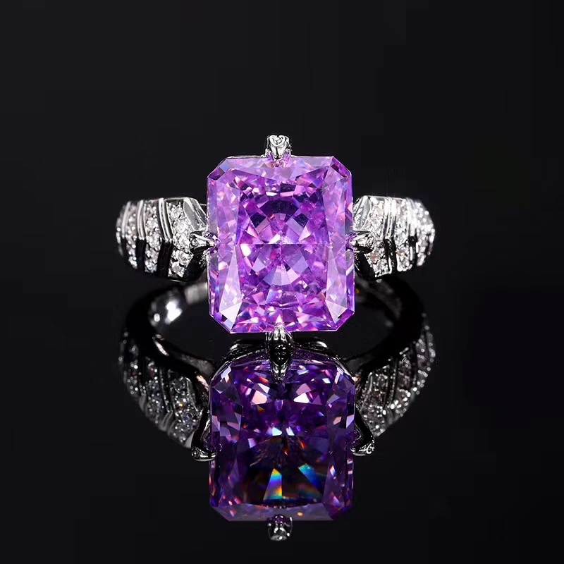 铜合金合成锆石戒指 530欧美紫色长方形气质高贵时尚梦幻