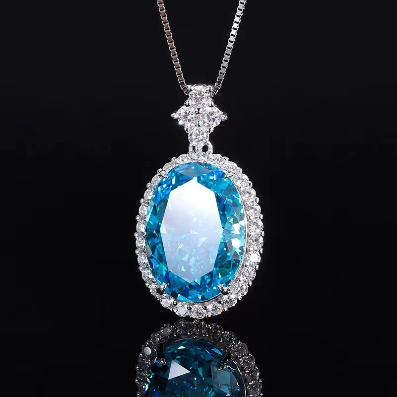 铜合金项链 911欧美海洋之心蓝色鸽子蛋吊坠经典气质奢华时尚