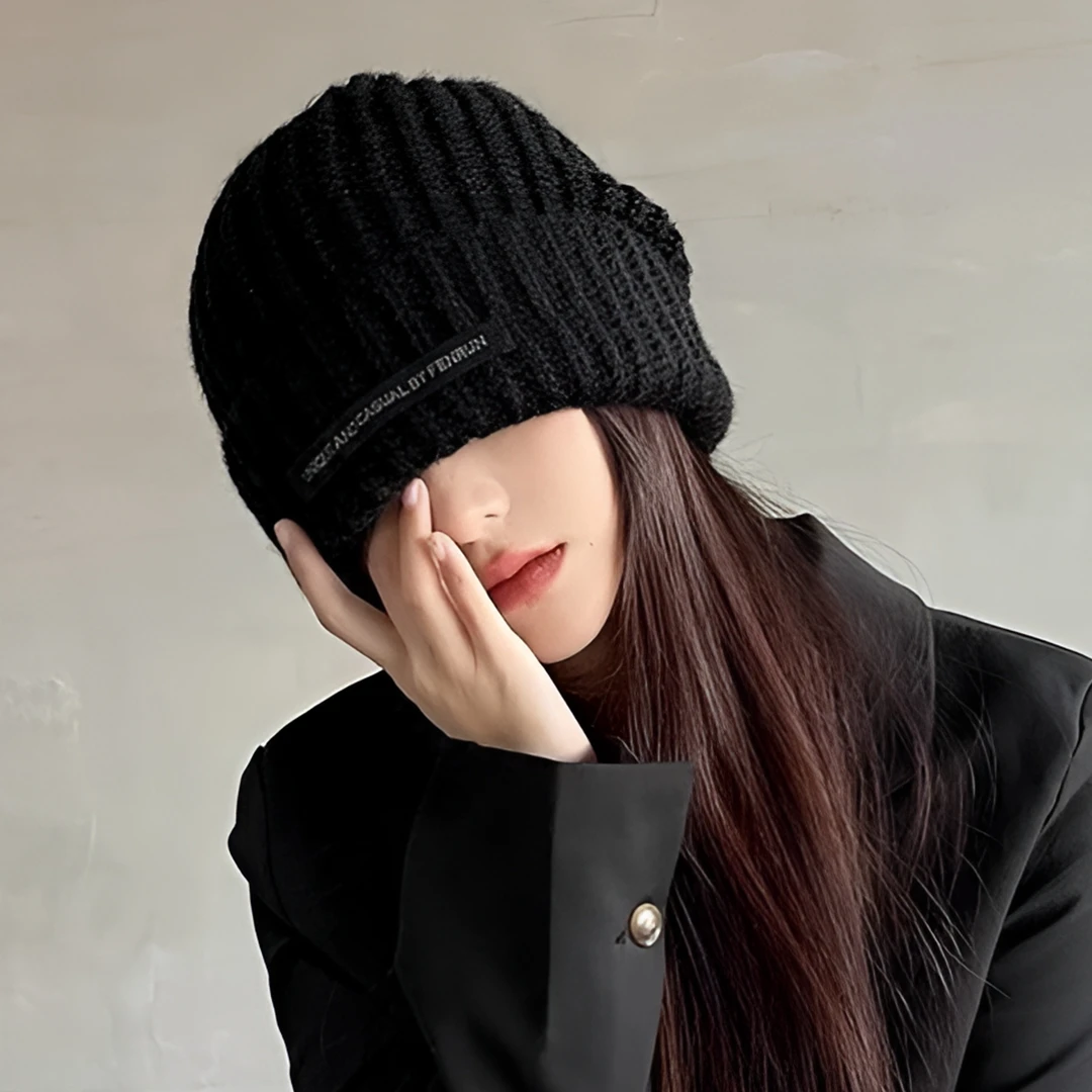 高级感大头围毛线帽女冬季美式冷帽灰色针织帽时尚洋气防寒保暖帽