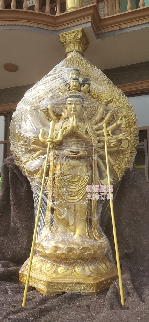 纯铜金漆千手观音雕像 铜观音供奉摆件 铸铜千手观音按要求制作