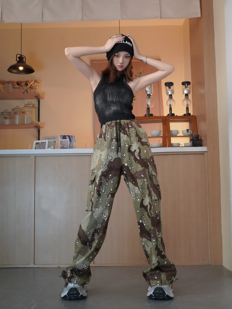 SANMU美式闪电潮牌美潮山系迷彩冰川满印可拆卸口袋宽松休闲裤