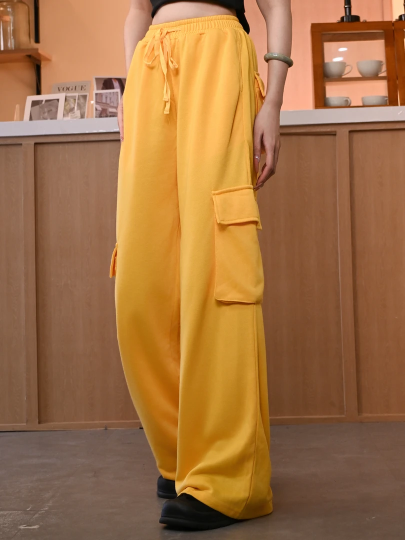 灰色休闲卫裤美式抽绳新款工装裤女2024秋高腰休闲高智淡人阔腿裤