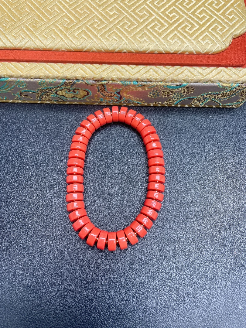 红色城墙红药片车轮珠10mmDIY手链Q949