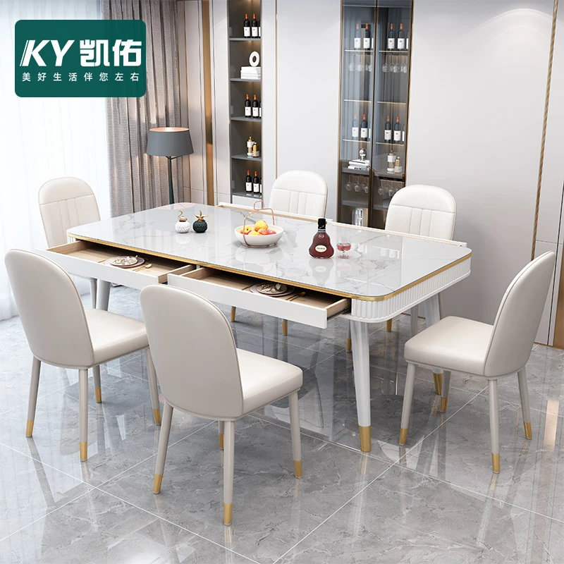 意式极简小户型家用长方形饭桌轻奢现代简约新款岩板餐桌椅组合