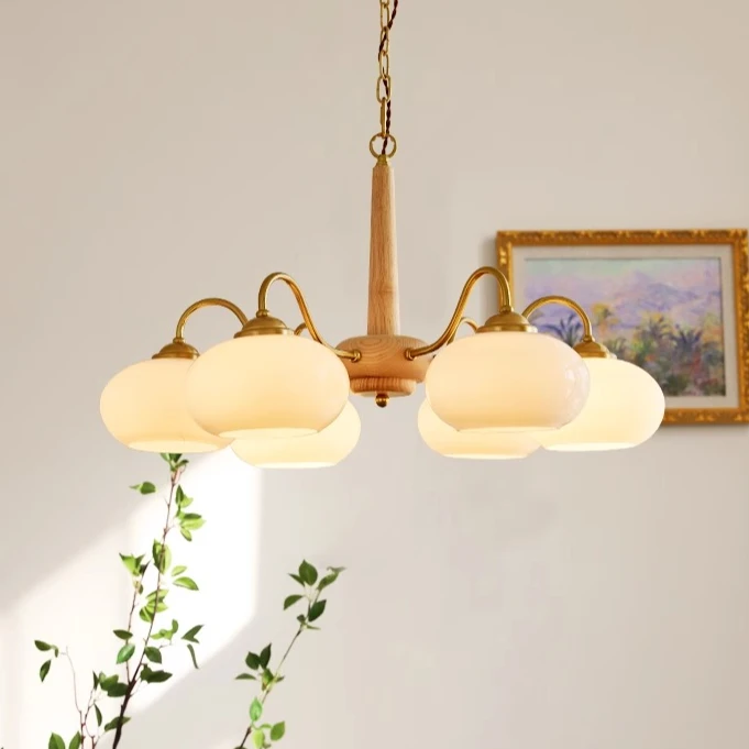 客厅灯原木风灯具全铜餐厅美式法式北欧中古吊灯房间卧室灯柿子灯