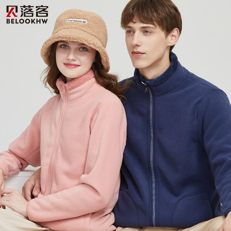 男女双面可穿抓绒衣加绒加厚户外情侣秋冬季立领保暖上衣