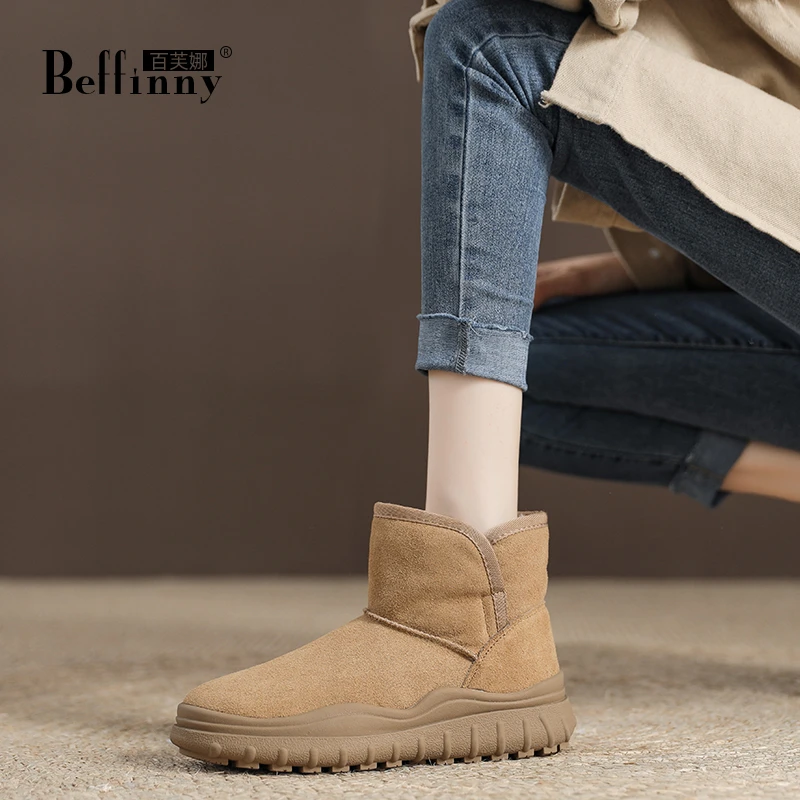 Beffinny/百芙娜1016-85短筒雪地靴女春2023新款加绒加厚保暖棉鞋