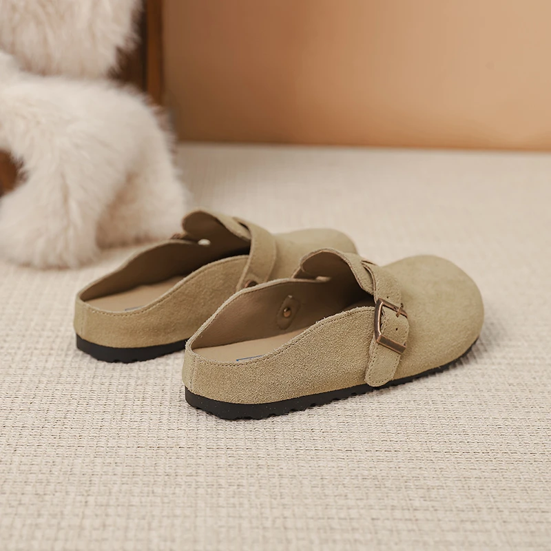 后跟升级版真皮牛皮勃肯鞋女厚底内增高一脚蹬博肯鞋包头软底拖鞋