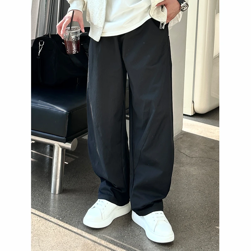 【时尚起易】简约休闲宽松直筒百搭秋冬加绒垂感工装抽绳休闲裤男士