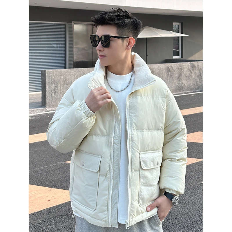 【时尚起易】简约纯色口袋立领短款羽绒服休闲百搭宽松冬季加厚上衣